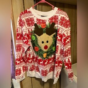 Festive Reindeer Christmas Sweater - Red & Green
